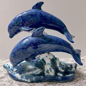 BEAUTIFUL RARE Ceramic HANDMADE DOLPHINS ON WAVES by MB Designs USA! Vintage 90s